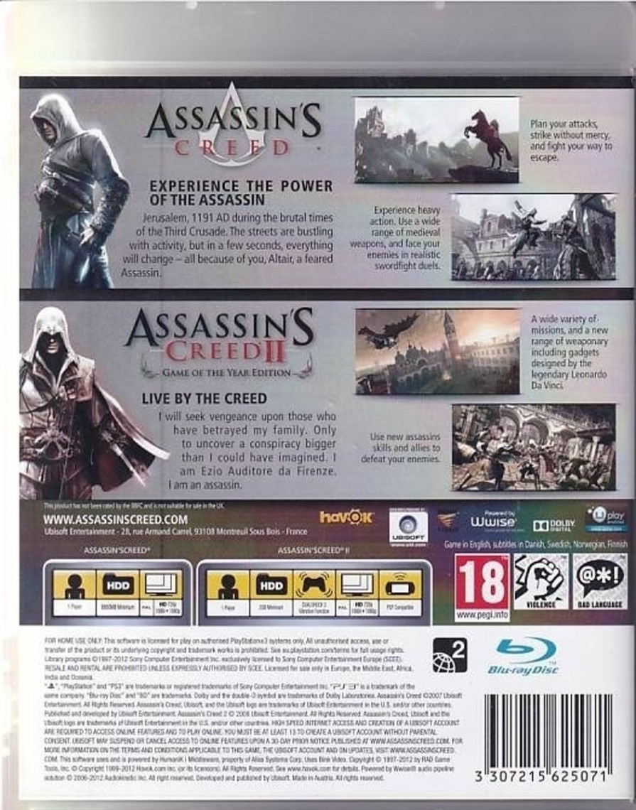 Retro Spillekonsoller EPIC PANDA Playstation 3 Ps3 Spil | Assassins Creed 2 Goty + Assassins Creed - Ps3 (B Grade) (Genbrug)