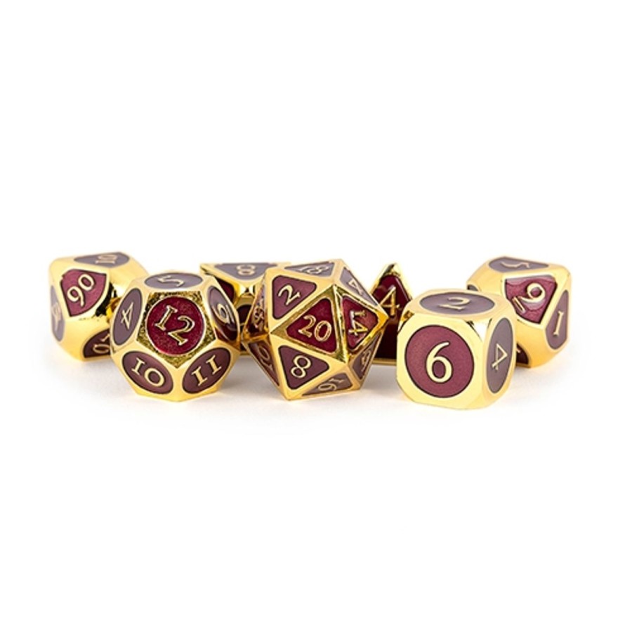 Rollespil EPIC PANDA Rollespilsterninger | Antique Gold Purple Enamel Metal Dice Set - Rollespilsterninger - Metallic Dice Games