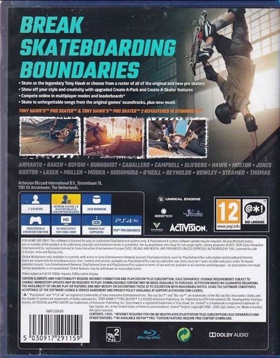 Retro Spillekonsoller EPIC PANDA Playstation 4 Ps4 Spil | Tony Hawks Pro Skater 1+2 - Ps4Spil (A Grade) (Genbrug)