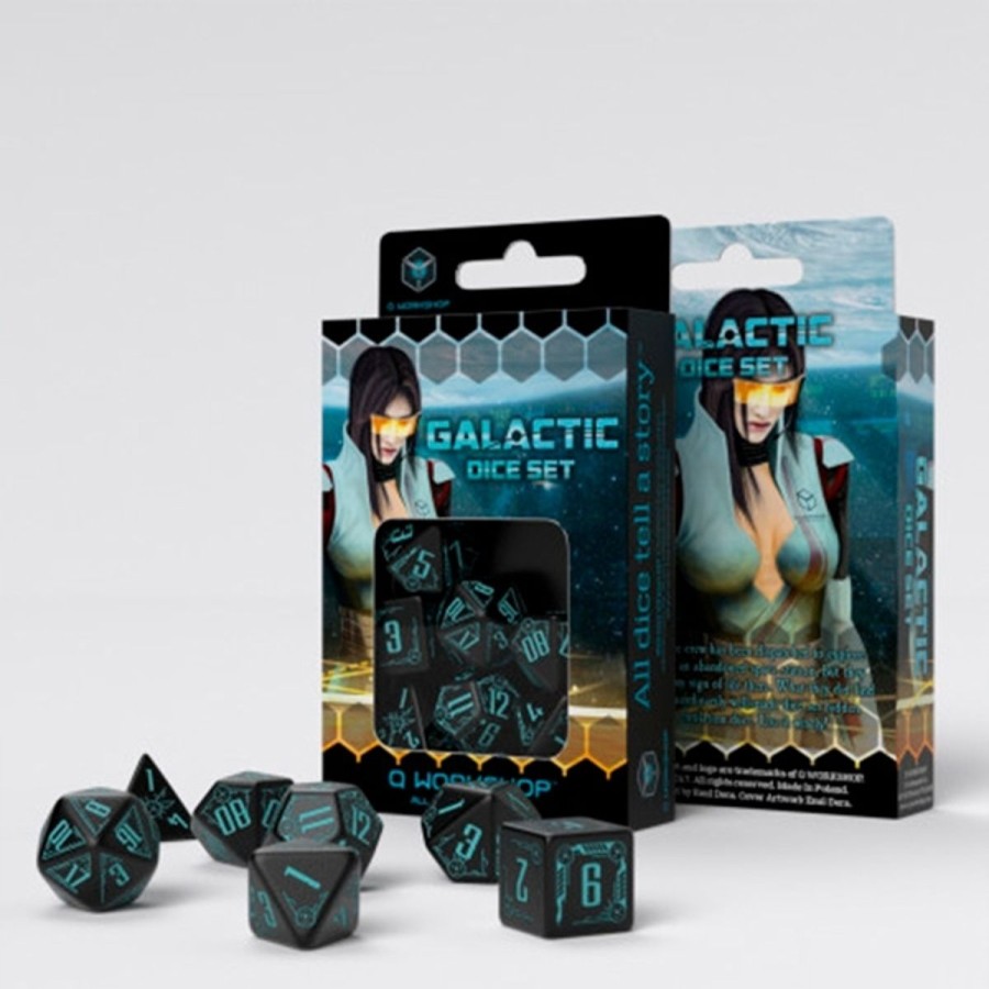 Rollespil EPIC PANDA Rollespilsterninger | Galactic Black And Blue Dice Set - Rollespilsterninger - Q-Workshop