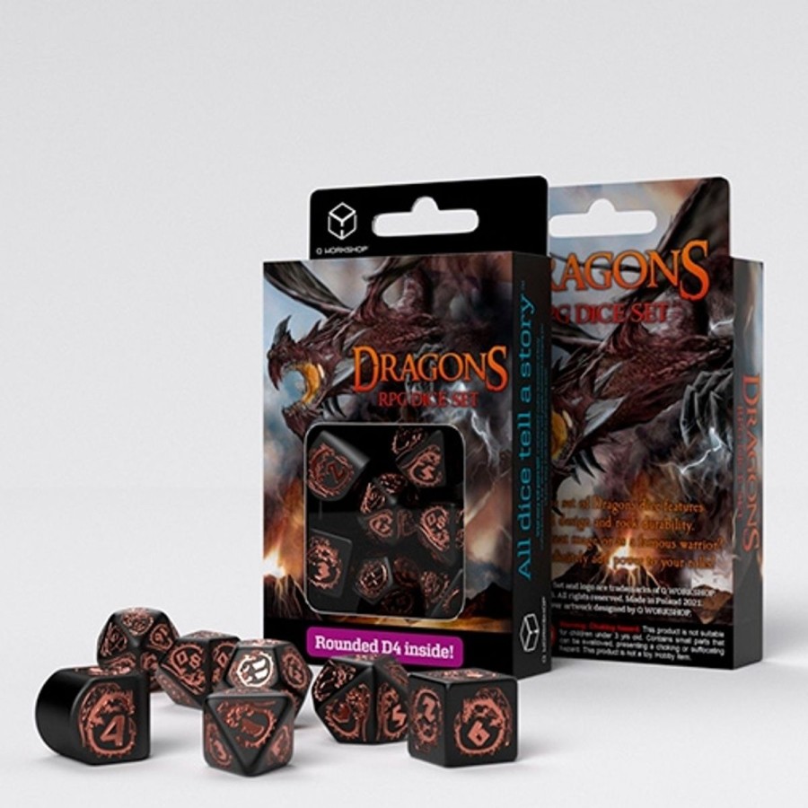 Rollespil EPIC PANDA Rollespilsterninger | Dragons Rpg Dice Set Black And Copper - Rollespilsterninger - Q-Workshop