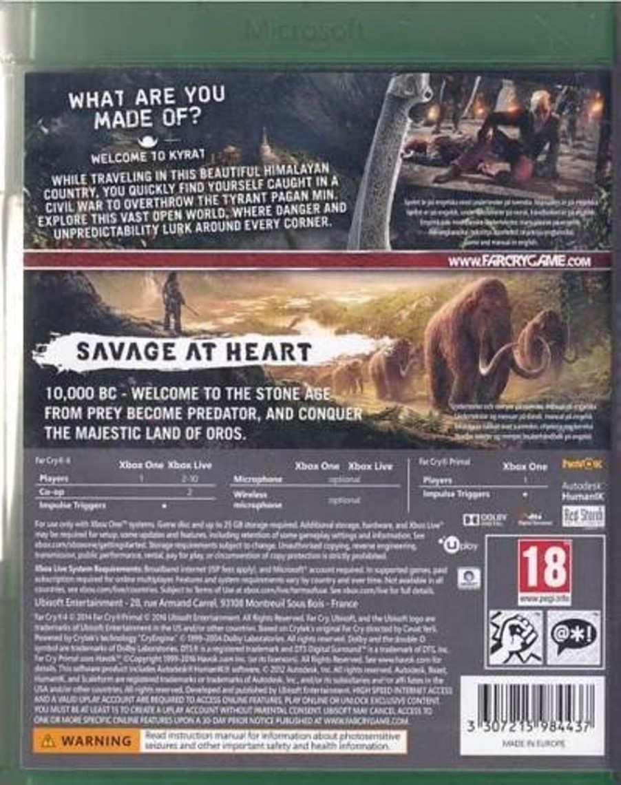 Retro Spillekonsoller EPIC PANDA Xbox One Spil | Far Cry 4 + Far Cry Primal - Double Pack - Xbox One Spil (B-Grade) (Genbrug)