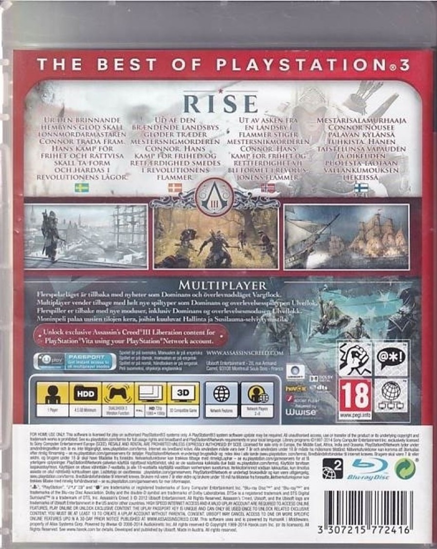 Retro Spillekonsoller EPIC PANDA Playstation 3 Ps3 Spil | Assassins Creed Iii Nordisk Version - Essentials - Ps3 (B Grade) (Genbrug)