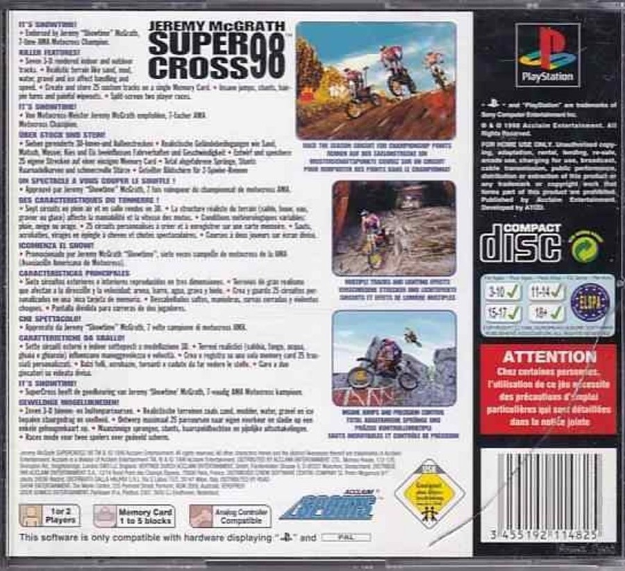 Retro Spillekonsoller EPIC PANDA Playstation 1 Ps1&Psx Spil | Jeremy Mcgrath Supercross 98 - Ps1 (B Grade) (Genbrug)