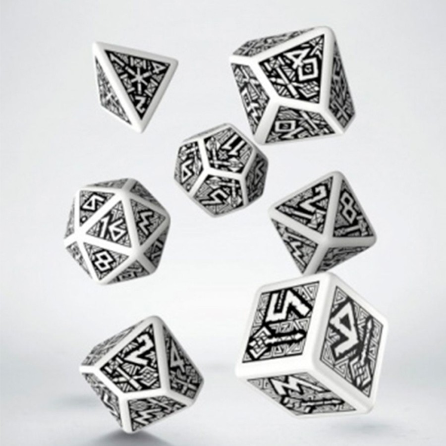 Rollespil EPIC PANDA Rollespilsterninger | Dwarven Dice Set White And Black - Rollespilsterninger - Q-Workshop