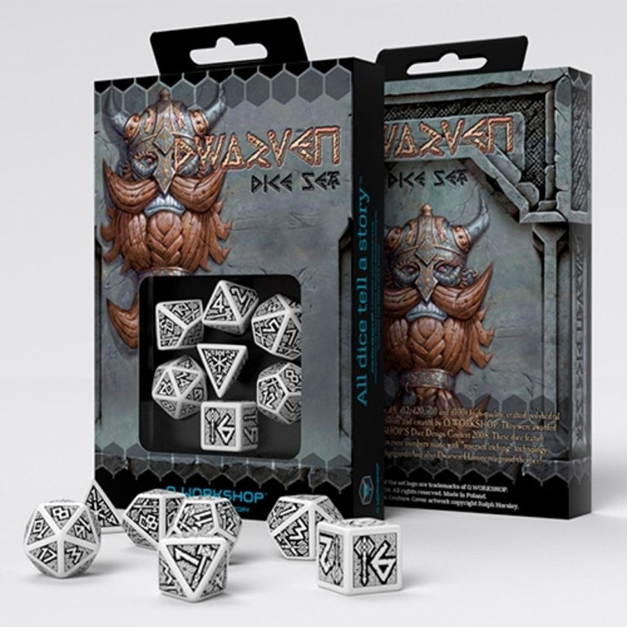 Rollespil EPIC PANDA Rollespilsterninger | Dwarven Dice Set White And Black - Rollespilsterninger - Q-Workshop