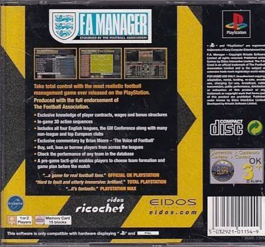 Retro Spillekonsoller EPIC PANDA Playstation 1 Ps1&Psx Spil | F.A. Manager - Playstation 1 (B Grade) (Genbrug)