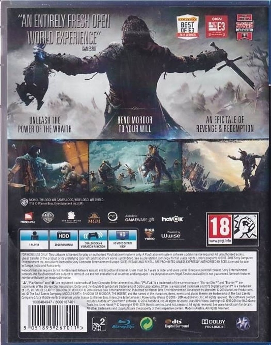 Retro Spillekonsoller EPIC PANDA Playstation 4 Ps4 Spil | Middle Earth Shadow Of Mordor - Ps4Spil (B Grade) (Genbrug)