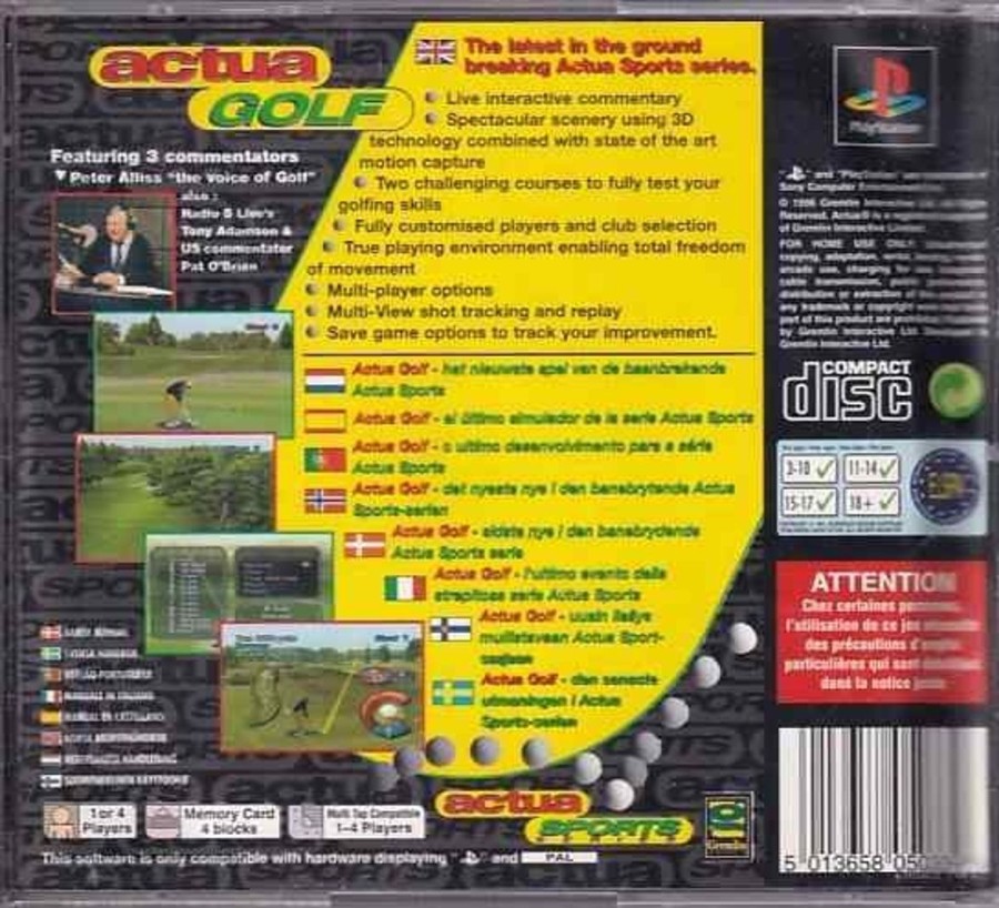 Retro Spillekonsoller EPIC PANDA Playstation 1 Ps1&Psx Spil | Actua Golf - Ps1 (B Grade) (Genbrug)