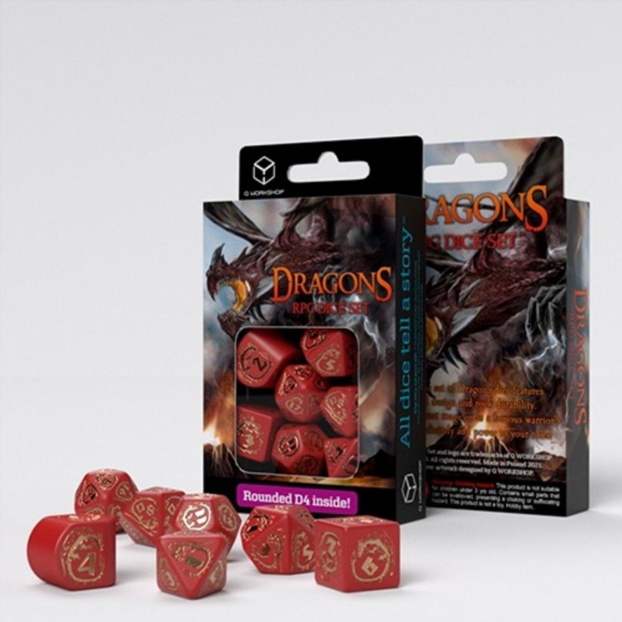 Rollespil EPIC PANDA Rollespilsterninger | Dragons Rpg Dice Set Red And Gold - Rollespilsterninger - Q-Workshop