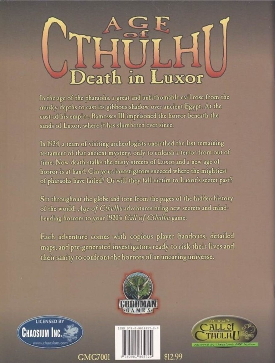 Rollespil EPIC PANDA Call Of Cthulhu | Call Of Cthulhu - 6Th Edition - Age Of Cthulhu Vol 1 - Death In Luxor (B-Grade) (Genbrug)