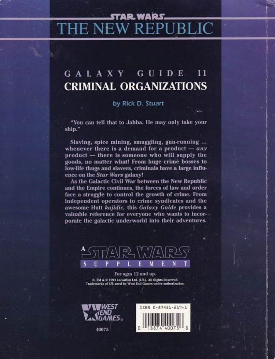 Rollespil EPIC PANDA Star Wars D6 West End | Star Wars D6 - Galaxy Guide 11 - Criminal Organizations (B Grade) (Genbrug)