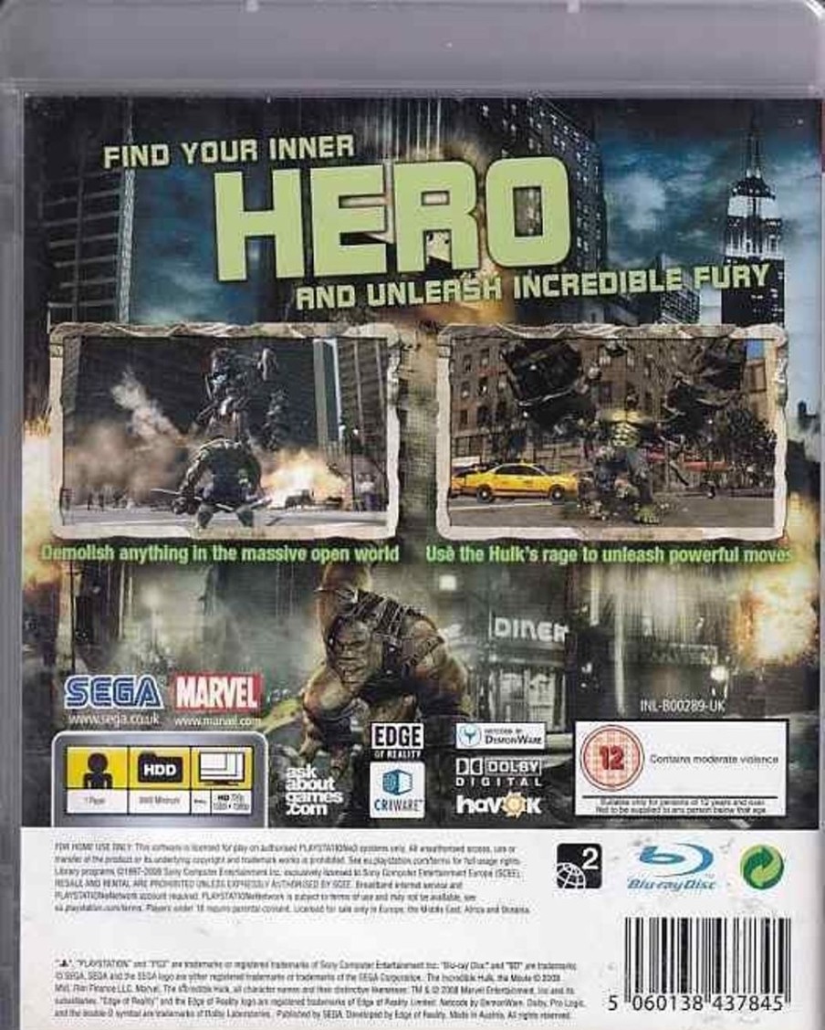 Retro Spillekonsoller EPIC PANDA Playstation 3 Ps3 Spil | The Incredible Hulk - Ps3 (B Grade) (Genbrug)